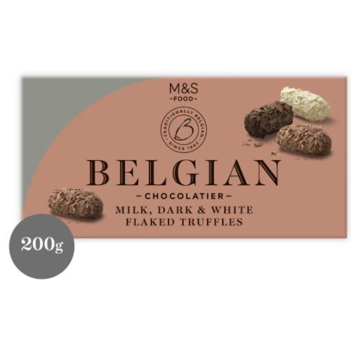 Belgian Milk, Dark & White Flaked Truffles