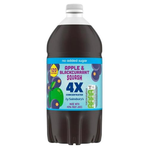 Sainsbury's No Added Sugar Apple & Blackcurrant Quad Strength Squash 1.5l
