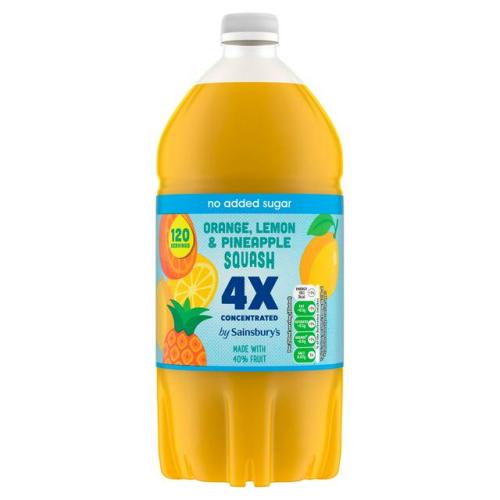 Sainsbury's No Added Sugar Orange, Lemon & Pineapple Quad Strength Squash 1.5l