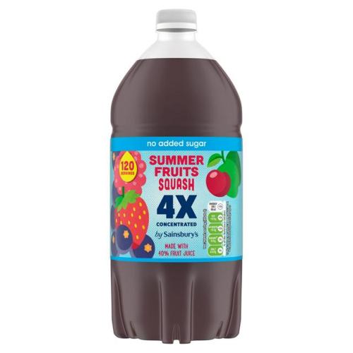 Sainsbury's No Added Sugar Summer Fruits Quad Strength Squash 1.5l