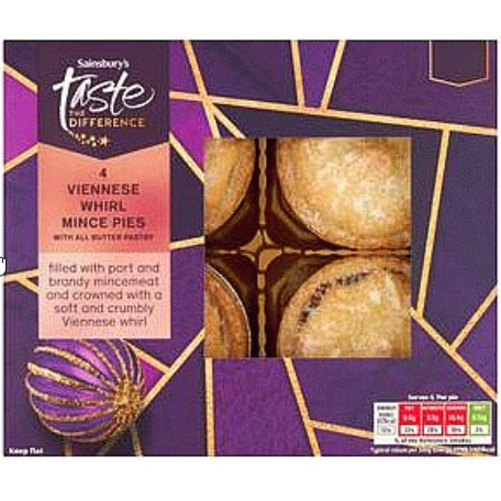 Sainsburys Sainsbury's Taste The Difference Viennese Whirl Brandy Mince Pies X4