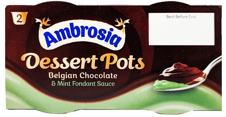 Ambrosia Belgian Chocolate & Mint Fondant Dessert Pots 8 x 2pk x 110g