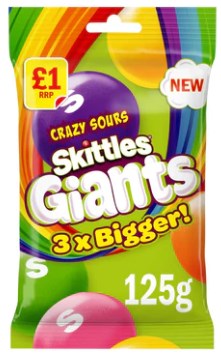 Mars Skittles Giants Crazy Sours Treat Bag 12 x 125g PM
