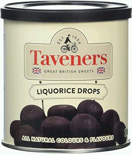 Taveners Tin Liquorice Drops 12 x 200g